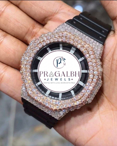 นาฬิกาเพชรหรู Pragalbh Jewels รุ่น Iced Out ตัวเรือนสแตนเลสสตีล ระบบควอตซ์ โครโนกราฟ สำหรับผู้ชายและผู้หญิง - Product Image 4