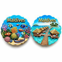 Aimant de réfrigérateur personnalisé en résine 3D Maldives, aimant de réfrigérateur tropical, villa aquatique, complexe hôtelier, vie marine, corail, poisson, souvenirs