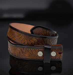 Cinturón de Cuero de Grano Completo con Hebilla a Presión, Cinturón de Cuero Grabado con Impresión UV, 100% Cuero Vacuno de Grano Completo Genuino, Hecho a Mano, 1-1/2 Pulgadas de Ancho - Product Image 5