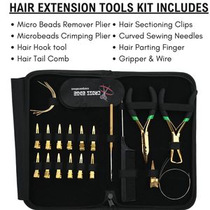 Kit d'outils professionnels pour extensions de cheveux avec pince à micro-perles, outil à crochet, 10 pinces de sectionnement pour salon, aiguilles courbées et peigne à queue - Product Image 2