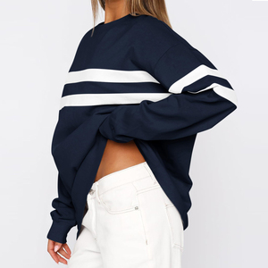 Women's Oversized Crew Neck Sweatshirt-Solid Pattern Breathable Cotton/Bamboo Fabric Autumn Casual Wear - Product Image 6