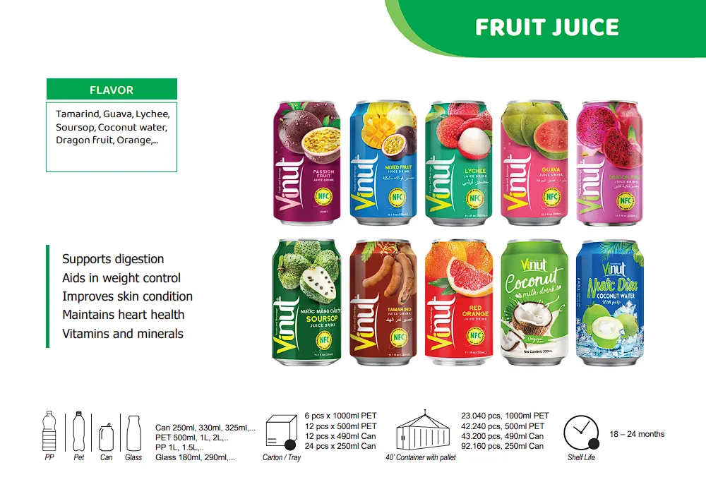 330 мл VINUT, самый продаваемый напиток из чистого тропического фруктового сока, бесплатный образец, частная торговая марка оптом (OEM, ODM)