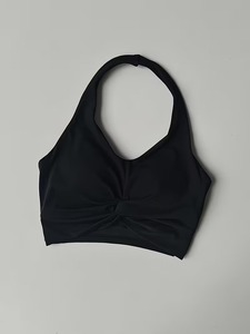 Women Backless Halter Sports Bra Front Gathered Knot Gym <b>Crop</b> <b>Top</b> Moisture Wicking Padded Running Athleisure Bralette - Product Image 6