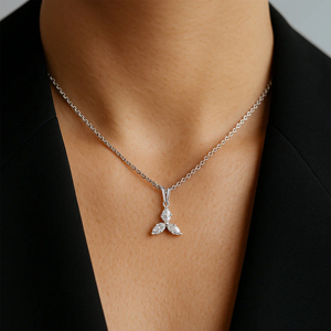 Collier pendentif fleur en diamant taille marquise en argent 925 plaqué rhodium, style classique pour femme - Product Image 4