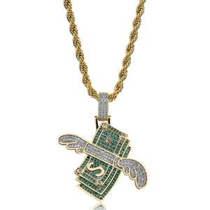 Mens Rhinestone Dollar Pendant Hip Hop <b>Chain</b> <b>Iced</b> <b>Out</b> Money Sign Symbol CZ Charm Gold Silver Bling Cuban Link Moissanite Jewelry - Product Image 4