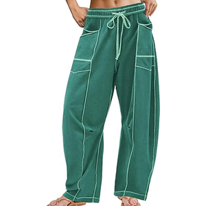 Women Daily Wear Cargo Pants Wide Leg Sweatpants High Waist <b>Drawstring</b> Casual Loose Fit Streetwear - Product Image 1