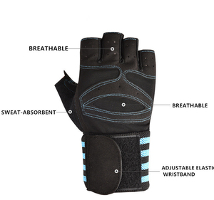 Half Finger Gym Gloves Unisex Weightlifting Training Gloves Breathable PU <b>Leather</b> Mesh Wrist Support Adjustable Strap Blue <b>Strip</b> - Product Image 1