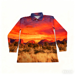 Polo à manches longues pour homme avec impression photo de paysage désertique, coupe classique, tissu tissé décontracté - Product Image 3