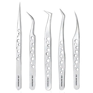 Pince à cils en acier inoxydable pour application de cils classiques et volume, pince droite pour extension de cils - Product Image 1