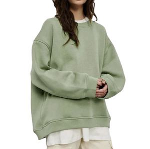 Sudadera Oversize de Cuello Redondo para Mujer, Verde Salvia, de Algodón Afelpado, Hombros Caídos, Estilo Urbano, Personalizable con Logotipo - Product Image 1
