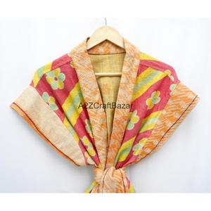 Handmade Kantha Quilted Jacket Japanese Kimono Beach Wear Bohemian <b>Robe</b> Belt <b>Coat</b> Spring Summer Casual Vintage Reversible - Product Image 3