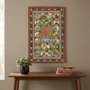 Pintura Tradicional India Hecha a Mano de Krishna y Leela, Pattachitra, Arte Folclórico, Decoración de Pared, Obra de Arte Mitológica para el Hogar, Venta al Por Mayor - Product Image 1