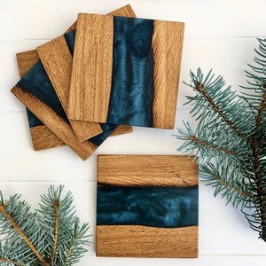 Sous-verres carrés en résine écologiques peints à la main pour décoration de Noël, couleur personnalisée - Product Image 3