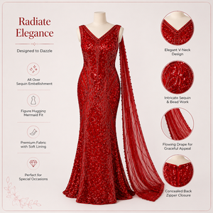 Luxury Red <b>Sequin</b> Mermaid Evening Gown Women Designer Formal Party Dress Elegant Wedding Reception Prom Maxi Natural Embroidery - Product Image 5