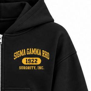 เสื้อฮู้ดซิปสีดำพร้อมลายปักสีทอง Sigma Gamma Rho 1922 Sorority เสื้อสเวตเชิ้ตผ้าฟลีซแบบสั่งทำพิเศษพร้อมกระเป๋าหน้าแบบจิงโจ้ - Product Image 4