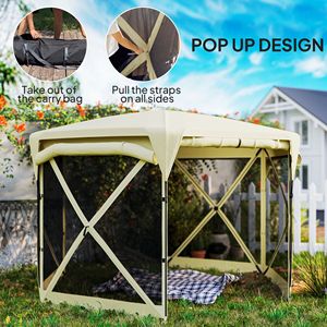 Carpa Gazebo Plegable Beige de 3.35m con Techo Desmontable y Paneles Enrollables Cortavientos para Camping y Jardín - Product Image 4