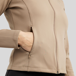 Chaqueta de equitación para mujer, corte ajustado, con cremallera, abrigo para jinete, elástica, transpirable, ropa deportiva para exteriores, color beige - Product Image 3
