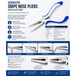 Serrated Snipe Nose Pliers with <b>Cutter</b> Precision Jewelry Making Tool ZetomedPro - Product Image 4
