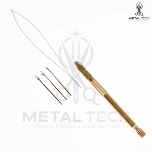 Golden Knurled Handle Hair Extension Loop <b>Needle</b> Micro Ring Wire Pulling <b>Threader</b> Device Salon Professional Equipment Tool - Product Image 3