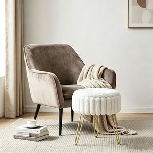 Sgabello in Pelliccia Sintetica con Gambe in Metallo e Piedini Antiscivolo, Pouf Contenitore per Camera da Letto - Product Image 6