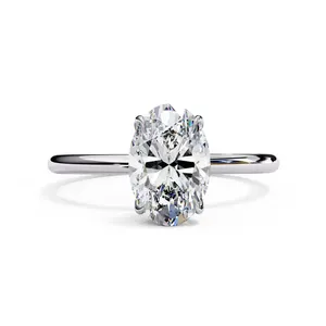 Anillo de Diamante Sintético Radiante de 1.00 Quilates con Corte Ovalado, Engaste Sub-Halo Sutil, Oro Sólido de 18K, Color E Certificado, Moderno y Elegante - Product Image 3
