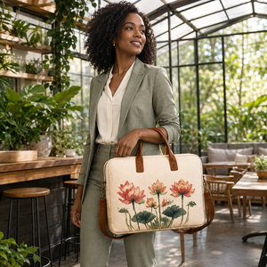 Sac pour ordinateur portable en toile florale avec matériau en jute, imperméable et antivol, compatible GPS, personnalisable, durable, écologique, grande capacité - Product Image 3