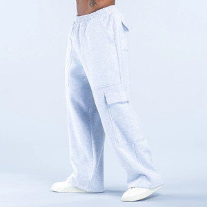 Pantalon de jogging cargo coupe droite personnalisé avec logo OEM pour hommes, en molleton de coton épais, style baggy, pour la gym et le streetwear - Product Image 3