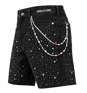 Shorts en jean pour homme ornés de diamants 2026 – Shorts en jean de luxe de créateur, mode streetwear - Product Image 4