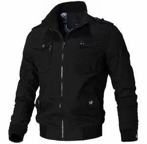Blouson Bomber Homme à Capuche Col Montant Fermeture Éclair Coupe-Vent Décontracté Automne Coupe Ajustée Polyester Coton Toile Logo Avant - Product Image 2