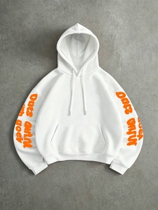High Quality 380g Puff Print Blank Fleece Drop Shoulder Hoodies <b>Men</b> Cotton <b>Pullover</b> Wholesale Custom Letter Print Casual Autumn - Product Image 1