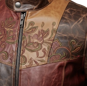 Veste en cuir classique pour homme, patchwork, imperméable, respirante, écologique, moderne, décontractée, chaude, pour l'hiver, style motard, pour l'extérieur - Product Image 3