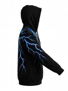 Sweat à capuche unisexe noir, coupe oversize unie, en molleton tricoté 100% polyester, avec poche, anti-rétrécissement, pour l'automne - Product Image 4