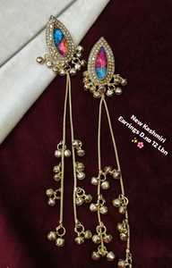Pendientes de aro de latón y aleación de zinc chapados en oro con perlas y Kundan, de alta calidad, estilo étnico Paisley, a la moda, para mujer, ideales como regalo. - Product Image 1