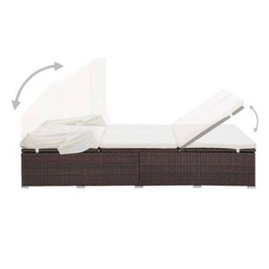 Lettino in Poly Rattan marrone per 2 persone con cuscino comodo lettino - Product Image 6