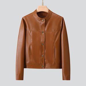 Women's Orignal Leather Jacket(<b>3</b> Colors) Biker Jacket with Zip Pockets Vintage Short Coat for Autumn Spring - Product Image 3