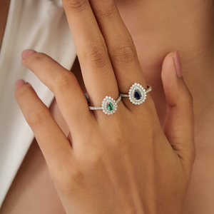Explore Factory Wholesale Price Blue Sapphire & Diamond Pear Shape Double Cluster <b>Ring</b> Wedding 18K White Gold <b>Statement</b> Jewelry - Product Image 2