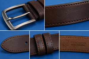 Cinturón Formal de Cuero Genuino Marrón para Hombre con Hebilla Rectangular de Acero, Diseño Sólido y Duradero, Moldeado en una Sola Pieza - Product Image 3