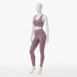 Conjunto Deportivo para Mujer Color Malva con Efecto Desgastado, Bra Deportivo y Leggings de Cintura Alta para Yoga, Gimnasio, Fitness y Ejercicio - Product Image 1