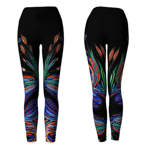 Leggings taille haute longueur intégrale avec imprimé abstrait coloré en tissu tricoté extensible pour femme, tenue décontractée toutes saisons, fitness - Product Image 1