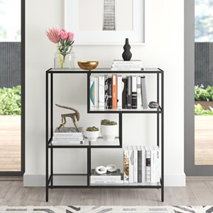 Minimalist Tempered Glass Shelf Unit Modern Steel Etagere <b>Bookcase</b> for Living Room Dining Room Furniture - Product Image 2