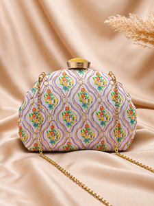 Lavender Designer Embroidery Party <b>Clutch</b> Elegant Evening Handbag for Women <b>Wedding</b> and Party Use - Product Image 1