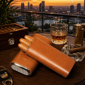 Étui à cigares en cuir de luxe avec coupe-cigares intégré, portefeuille de voyage en cuir avec coupe-cigares intégré, en vente en gros - Product Image 1