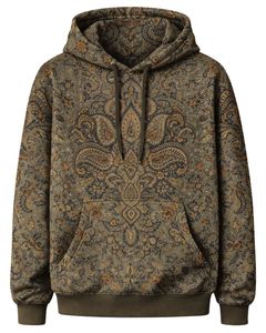Sudadera con Capucha Personalizada para Mujer, Estampado Paisley Oliva, Felpa de Algodón, Estilo Casual, Fabricante Personalizado, Proveedor de Ropa al por Mayor - Product Image 1