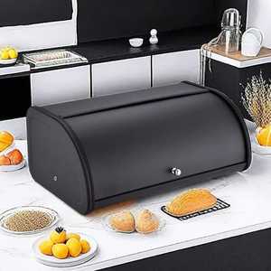 Black Corner Wooden Bread <b>Box</b> 2 Tier Kitchen Counter <b>Storage</b> Organizer Cabinet <b>Bin</b> Holder Container with Glass Door - Product Image 5