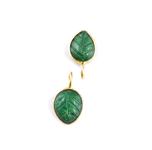 Colgante de Plata de Ley 925 Bañada en Oro con Diseño de Hoja Tallada y Teñida, 10x8mm, Hecho a Mano, Engastado en Bisel, para Fabricación de Joyas - Product Image 3