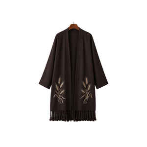 Women's Ankle Length <b>Kaftan</b> with Wheat Pattern and Tassel Hem <b>Long</b> Sleeve Loose Fit Muslim Women's Breathable Wear <b>Kaftan's</b> - Product Image 1