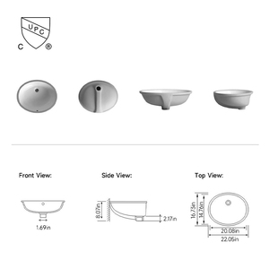 Lavabo de salle de bain ovale standard à rebord plat et bord roulé NV6622, dimensions totales 560x425x205mm - Product Image 2