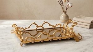 Rectangular Gold Plated Storage <b>Tray</b> With <b>Mirrored</b> Finish Classic Design For Table Use - Product Image 3