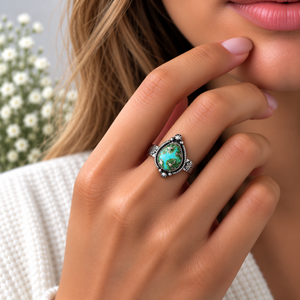 Sonoran Gold Turquoise Silver <b>Ring</b> Western <b>Boho</b> Statement Gemstone Jewelry Southwestern Fashion <b>Ring</b> for Women - Product Image 5