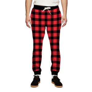 Men's Red Black Plaid Sweatpants Elastic Waist Drawstring Casual Joggers Polyester Fleece Autumn Wear - Product Image 1